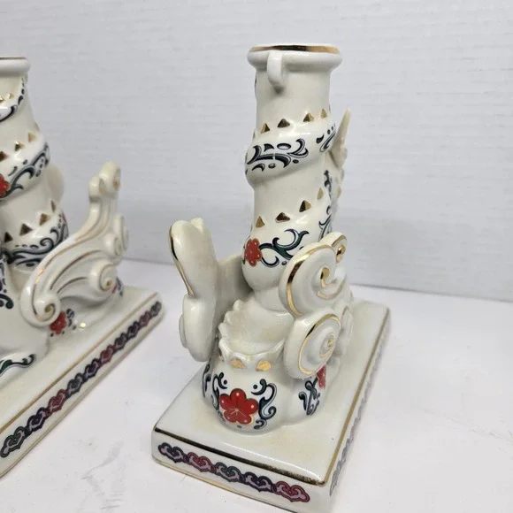 Vtg Franklin Mint The Imperial Dragons‎ of Heaven & Earth Dragon Candle Holders